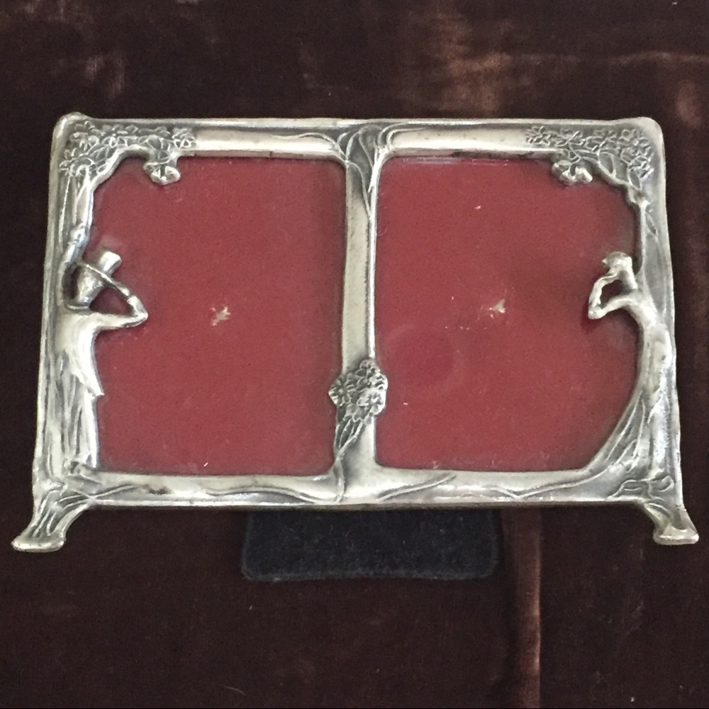PEWTER 2 pictures photo frame lady & gentleman
